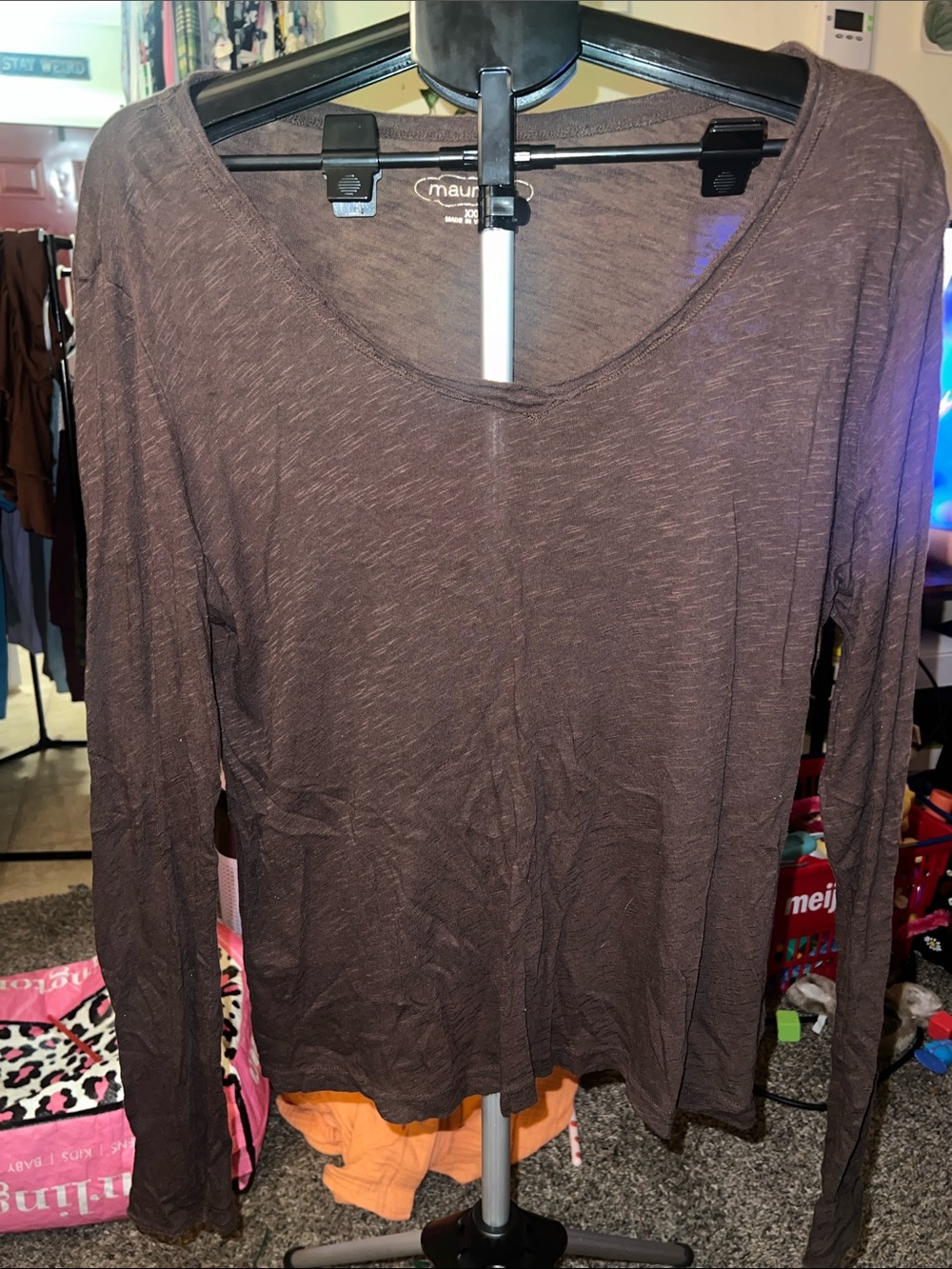 Maurices Brown Long Sleeve Scoop Neck Top